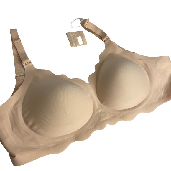 Women's XL Comfelie Beige Scallop Edge Wireless Smoothing T-Shirt Bra NEW - Picture 2 of 4